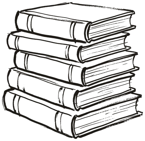 A drawing of a stack of books
